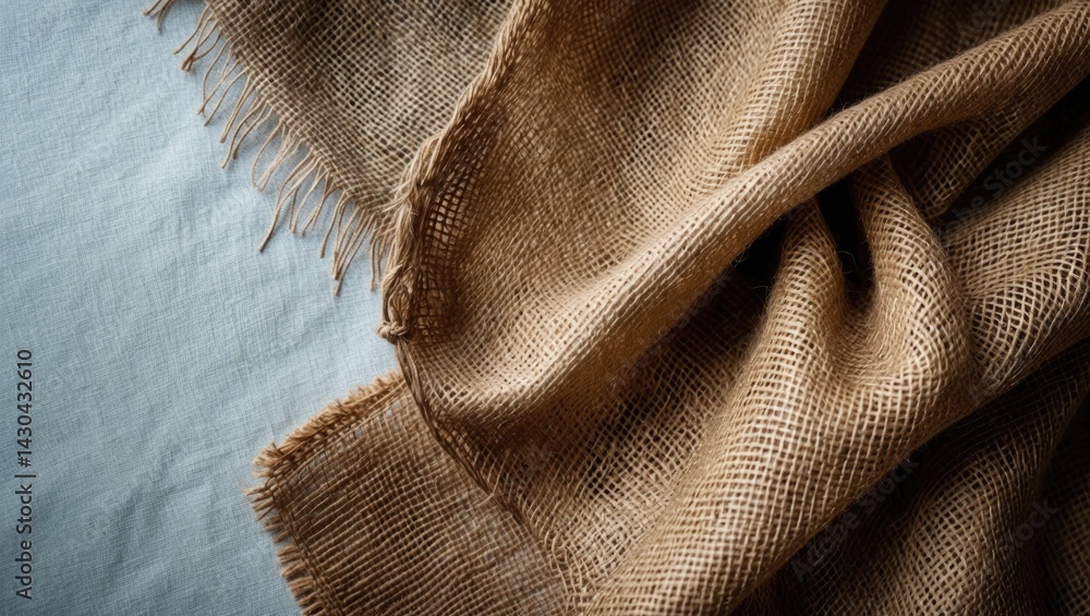 Aufkleber top view and flat lay of hessian burlap sackcloth with natural linen texture for background and desi