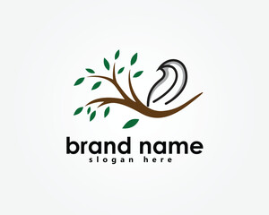 creative nestle, nest bird logo, abstract bird on tree logo design inspiration