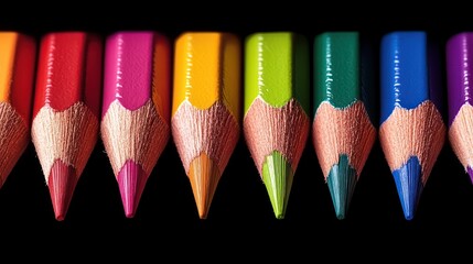 Close up of colorful pencils with copy space on black background
