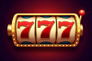 Casino logo. Slot machine, win, three sevens, illustration