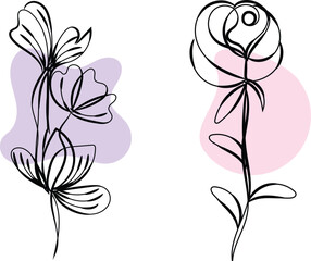Elegant Line Art Floral Designs with Pastel Backgrounds