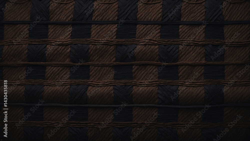 Aufkleber closeup of dark brown fabric with checkered pattern and textured structure
