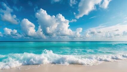 Obraz premium Stunning panoramic view of the Mediterranean coastline with clear water and blue sky during summer