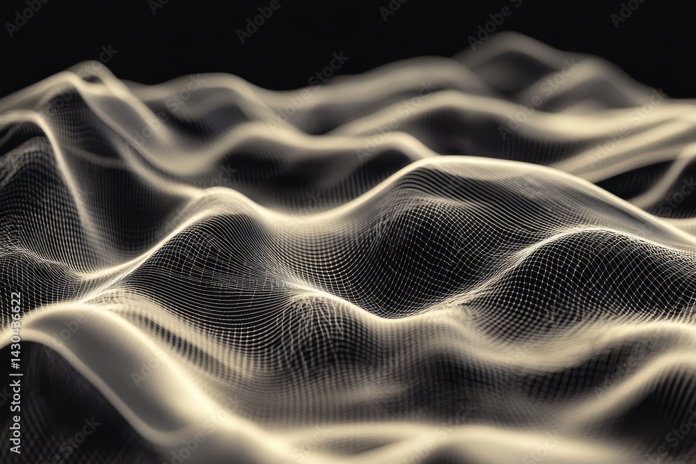 Poster Abstract video simulation of horizontal waves creating a fluid dynamic pattern in a serene dark setting, abstract video simulation waves horizontal