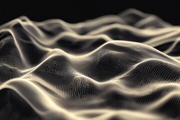 Naklejka premium Abstract video simulation of horizontal waves creating a fluid dynamic pattern in a serene dark setting, abstract video simulation waves horizontal