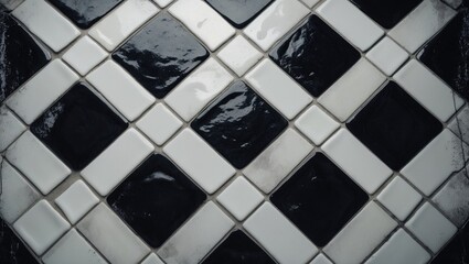Black and white ceramic tiles with checkerboard pattern design