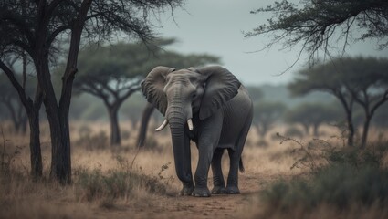 Obraz premium Magnificent elephant strolling across the savannah