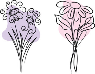 Two Abstract Line Art Flower Bouquets with Pastel Backgrounds