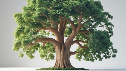 Large tree with thick trunk isolated on white background for design purposes