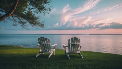 Maryland Coastal Panorama with Beach Chairs and Marine Scenes