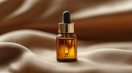 Naklejka premium Amber glass bottle essential oil serum beauty product wellness spa aromatherapy