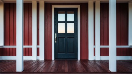 Black Stained Wood Entrance Door with White Frame and Glass Details