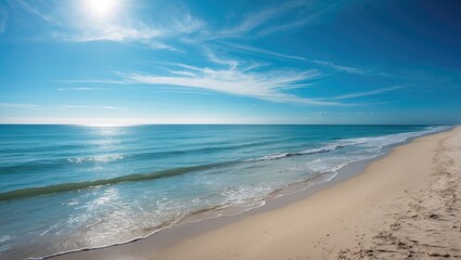 Stunning sunny day at the tropical beach with blue sky and ocean backdrop