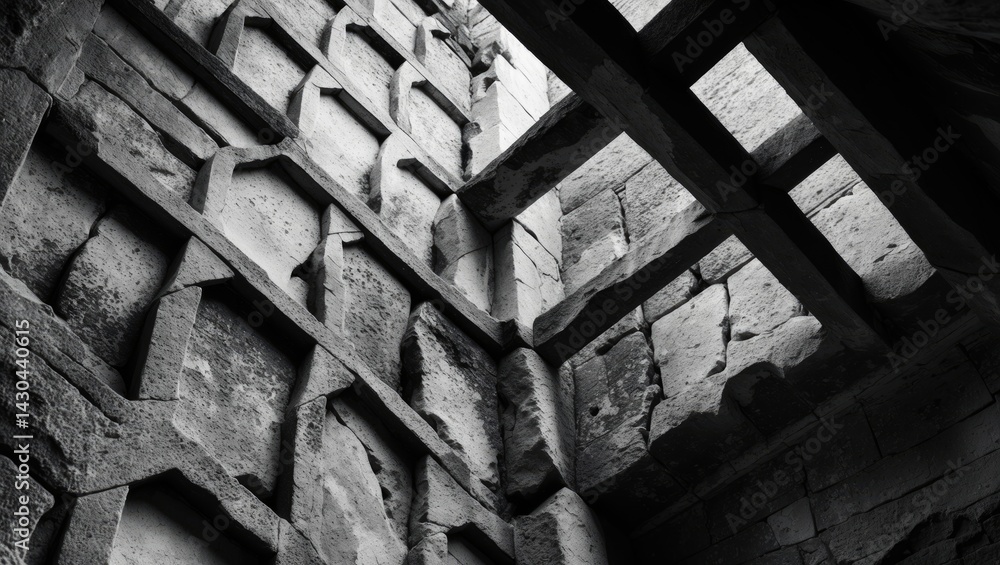 Poster close-up of monochrome stone wall with textured pattern and abstract design