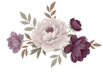 Cream and Deep Purple Peony Arrangement Isolated on transparent background

