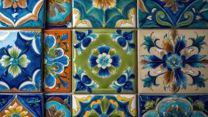 Details of traditional tile patterns from old house facades