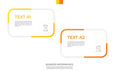 Plakat Modern vector infographic template with rectangles, elements in minimalist design. Use for presentations, business processes, interface, data visualization, marketing strategies with 2 steps