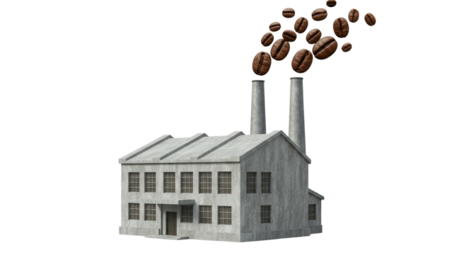 Isolated Coffee Bean Factory with Smoke Stacks