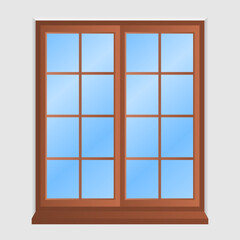Simple Wooden Frame Window Vector. Double Wooden Window Element on White Background. Simple Window Icon.