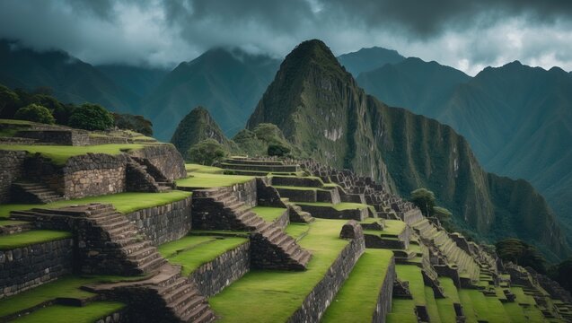 Scenic Views of Machu Picchu and Inca Ruins Amid Cloud Forest in Peru