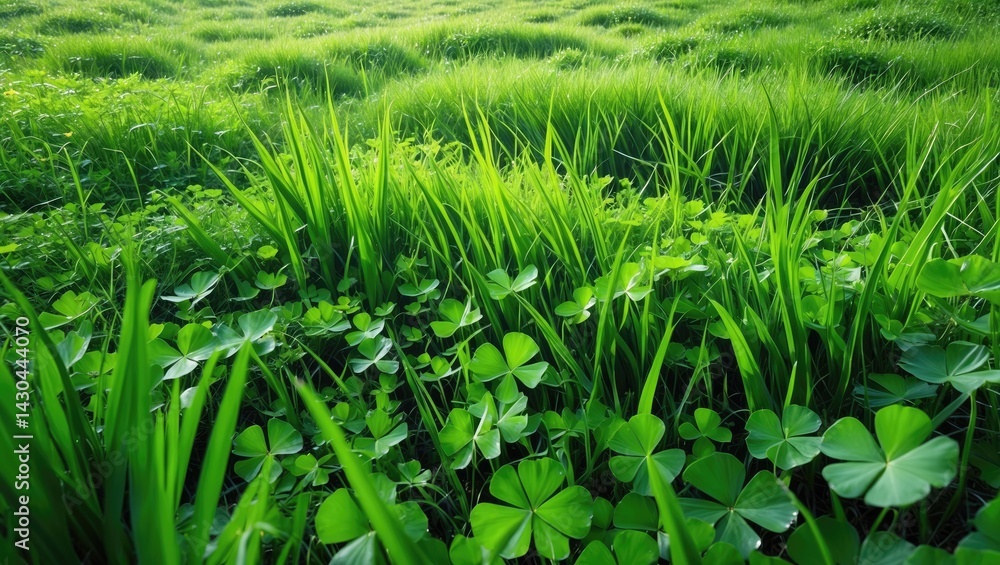 Poster lush green clover pattern with natural texture for background design