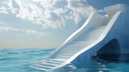 3D rendering of stairs on sea level concept art scene