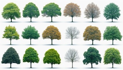 Fototapeta premium Collection of isolated trees on white background showcasing their beauty