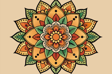 Abstract floral vector design with mandala pattern and flower illustration