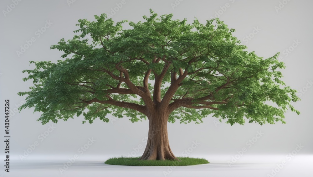 Poster single isolated oak tree with a full trunk on a white background