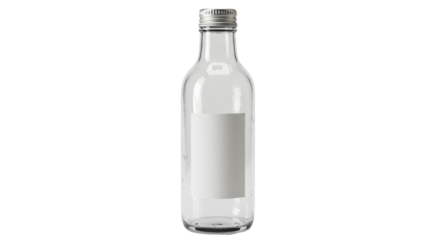 Isolated Clear Glass Bottle with Blank Label
