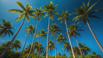 Obraz premium Exotic getaway featuring palm trees and clear blue skies