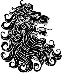 Lion head, an original illustration in a retro woodcut etching vintage style