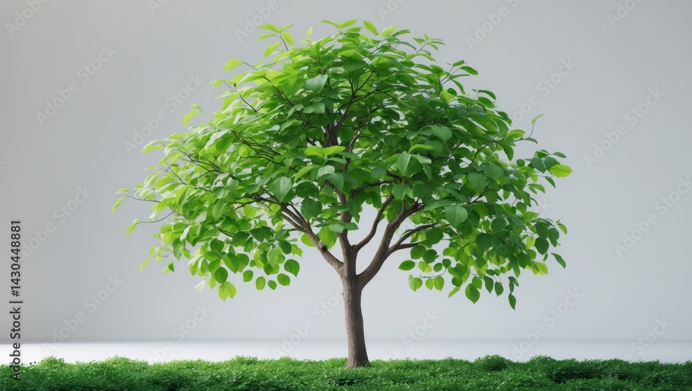 Poster isolated green deciduous tree with clipping path on white background for editing purposes