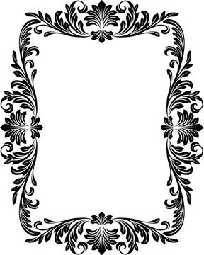 A filigree heraldic crest motif floral pattern border frame. Original design in a vintage style.