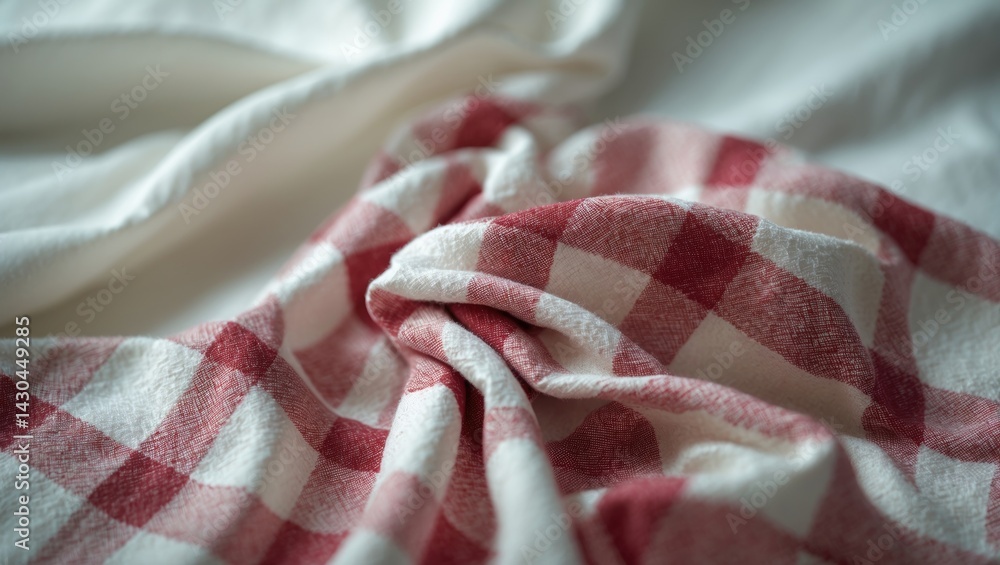 Poster isolated checkered tablecloth and towel texture close-up on white background