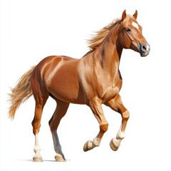 Obraz premium A chestnut horse galloping with a white background 