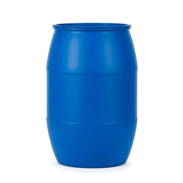 Blue plastic drum on white