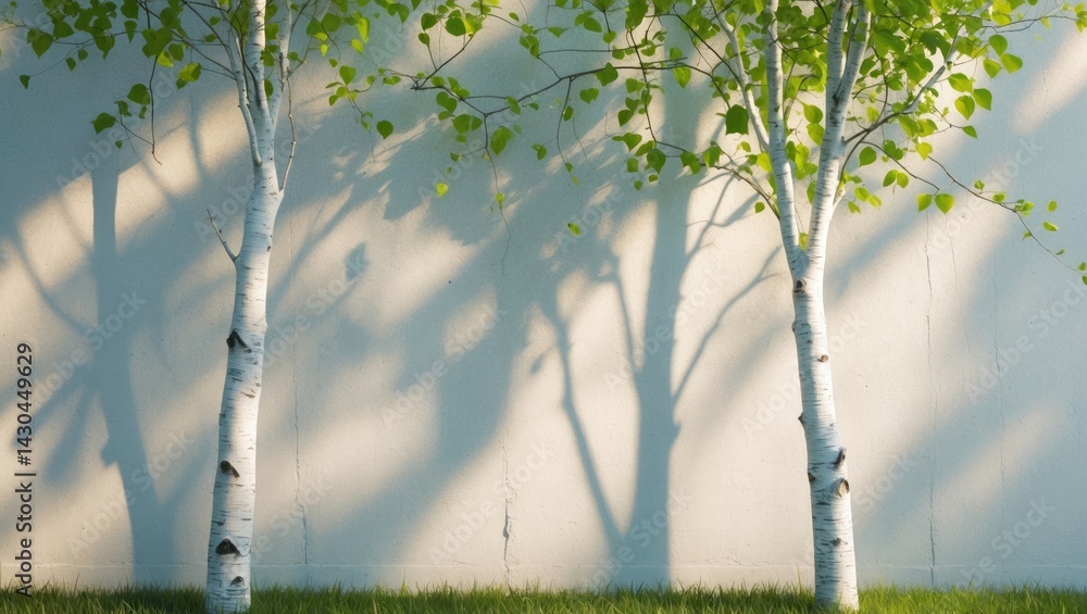 Poster white abstract background featuring the texture of leaf and tree branch shadows on a concrete wall