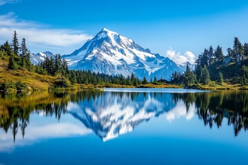 Mountain lake reflecting sky