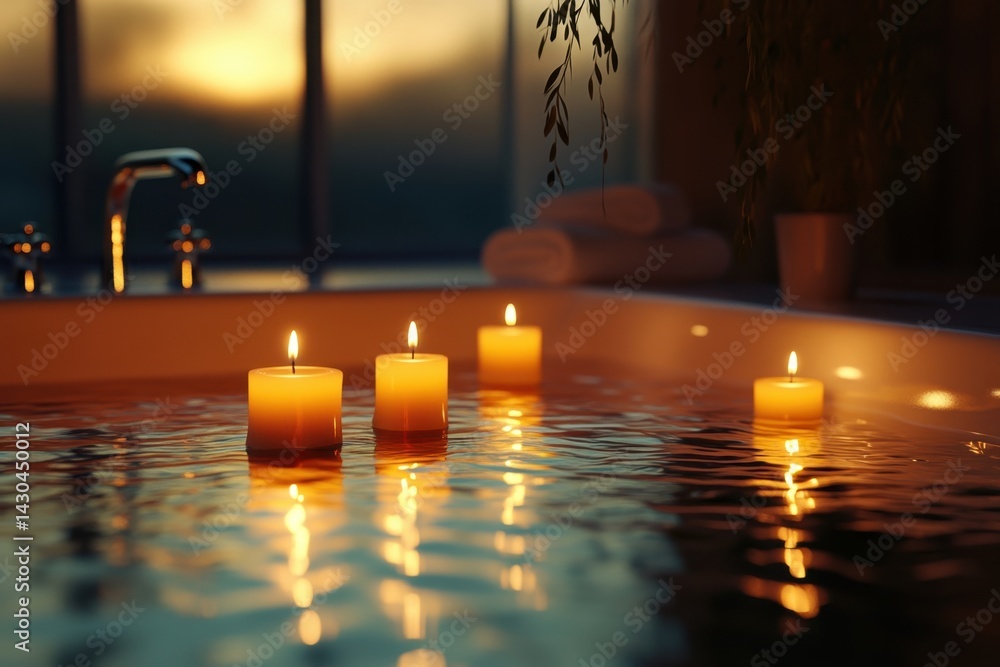 Poster relaxing evening bath with floating candles creating a tranquil atmosphere