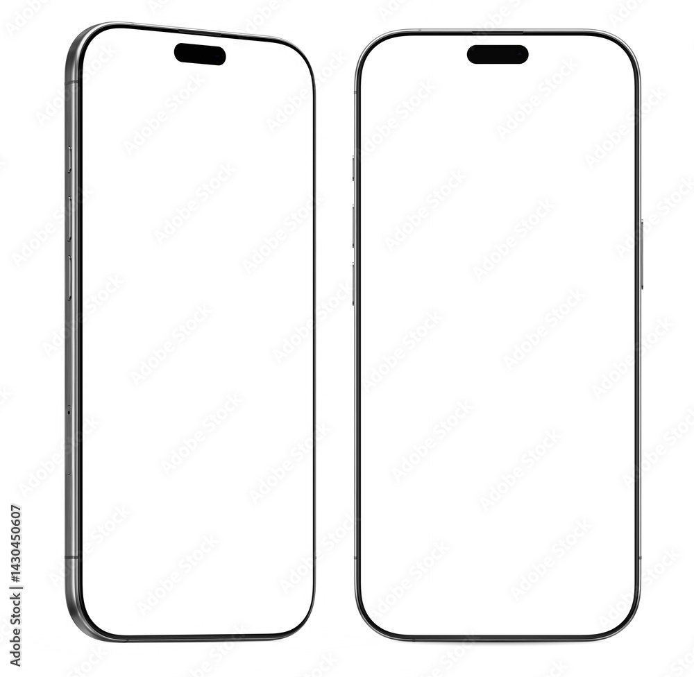 Poster smartphones blank screen, minimalistic mockup of two sleek with rounded edges and a thin bezel. 3d r