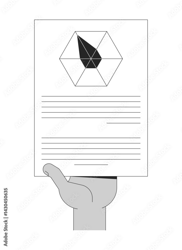 Aufkleber hand holding hexagonal data diagram report outline illustration. hexagon radar chart inhand. insight