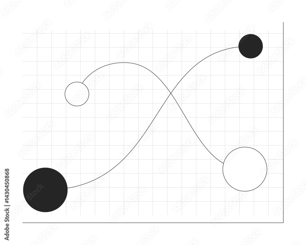 Poster bubble chart with crossing paths 2d line object. strategic data flows intersecting. business analyti