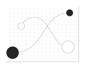 Bubble chart with crossing paths 2D line object. Strategic data flows intersecting. Business analytics. Data visualization isolated clipart vector ink outline item. Monochrome spot illustration