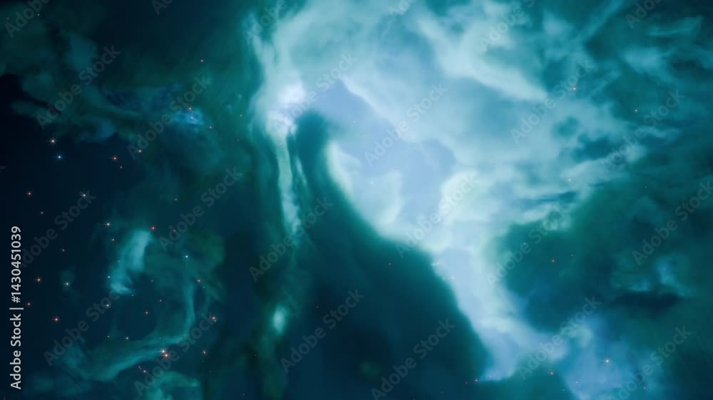 Poster 3d animation of dynamic interstellar nebula illuminated by stars