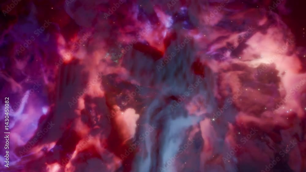 Poster 3d animation of celestial gas clouds floating in the universe