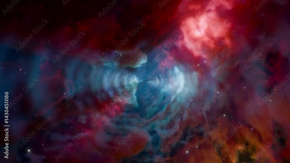 Sticker 3d animation of luminous nebula evolving in the dark cosmos