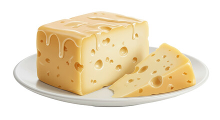 Isolated Block of Cheese with Melted Topping