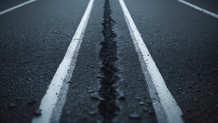 Detailed shot of street surface showing markings and textures