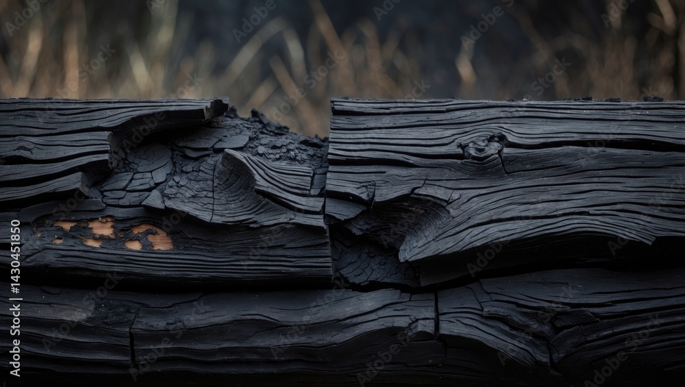 Aufkleber The pattern and texture of wood transform into black charcoal as used wood burns, creating a natural textured background for graphic design.